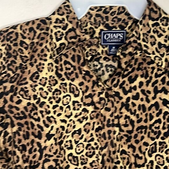 Chaps animal print blouse button up down shirt top - Picture 5 of 9